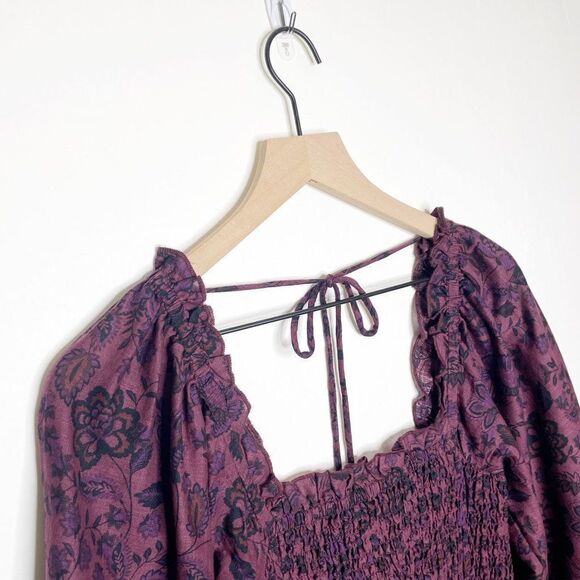 Free People Smock It To Me Mini Dress Puff Sleeve Plum Floral Size XS NEW - Picture 4 of 9